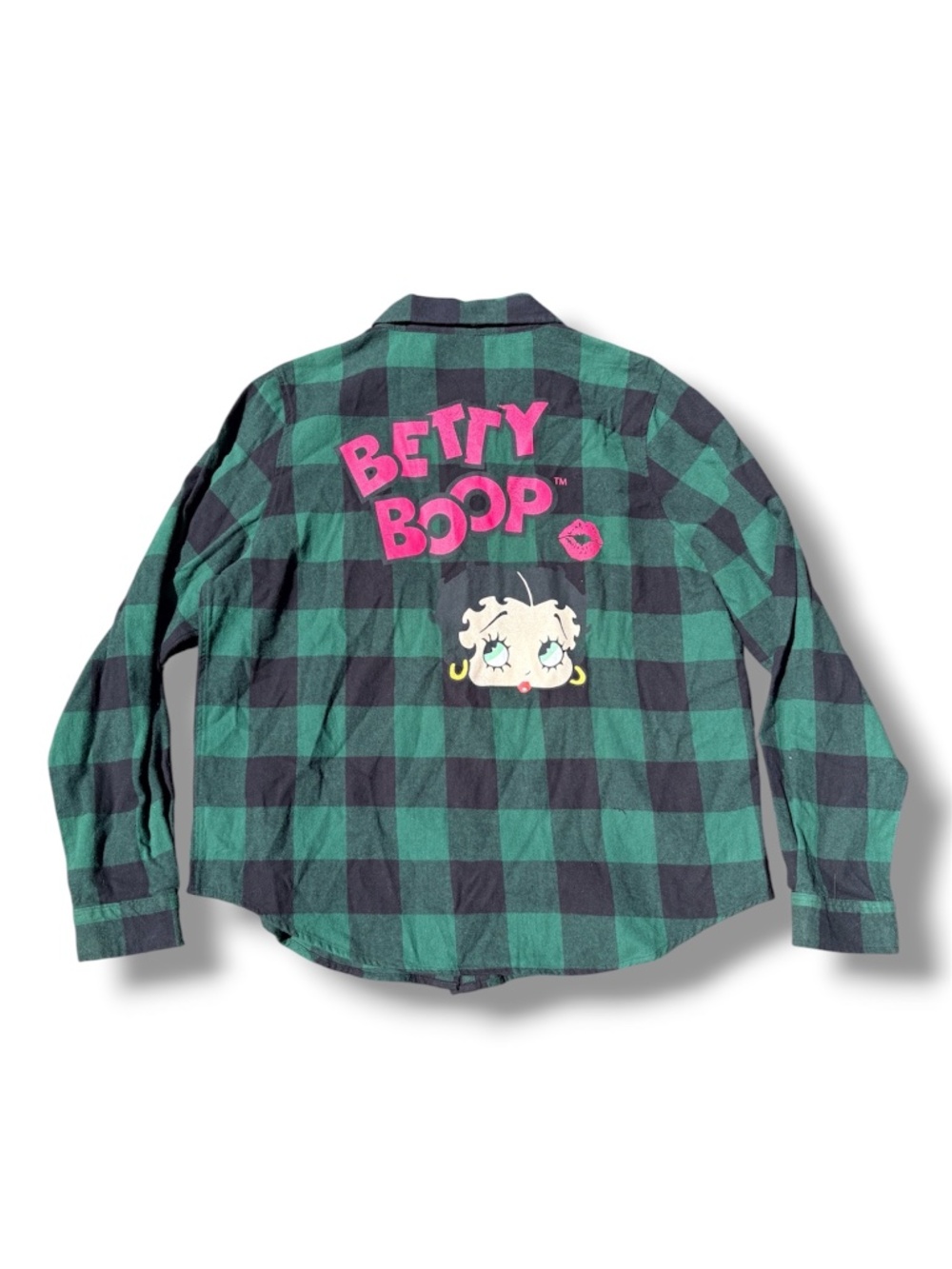 Betty Boop 1990s Style Flannel Shirt – Vintage Plaid Button-Up Sz Med